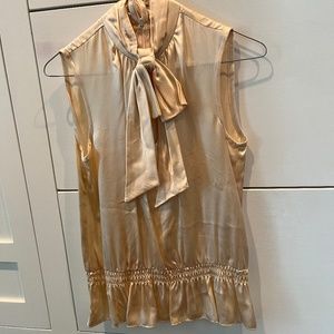 Nanette Lepore Cream Satin Top with Bow-Tie at Neck